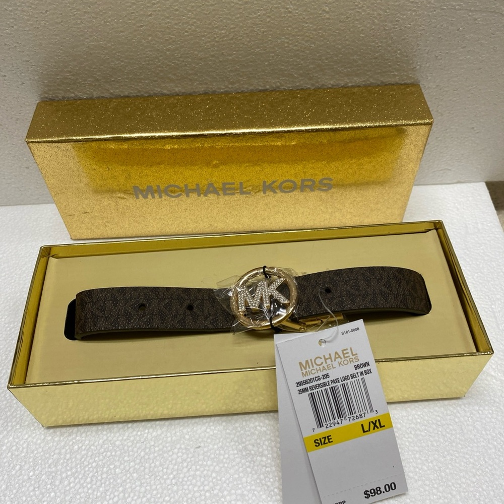NWT Michael Kors Women's Reversible Pave Logo Belt In Box (2 for 1)
